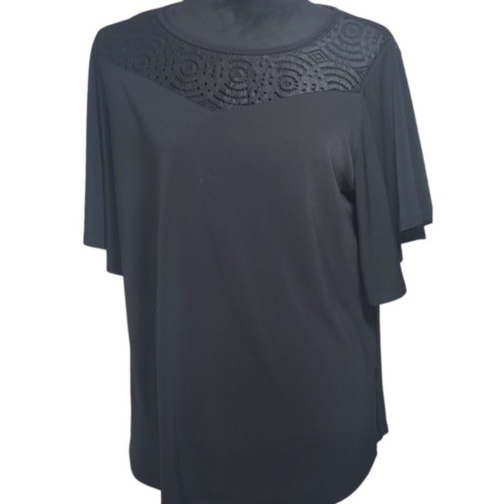 Black Lace Neck Short Sleeve Top Size L feminine chic dark vamp grunge rimantic